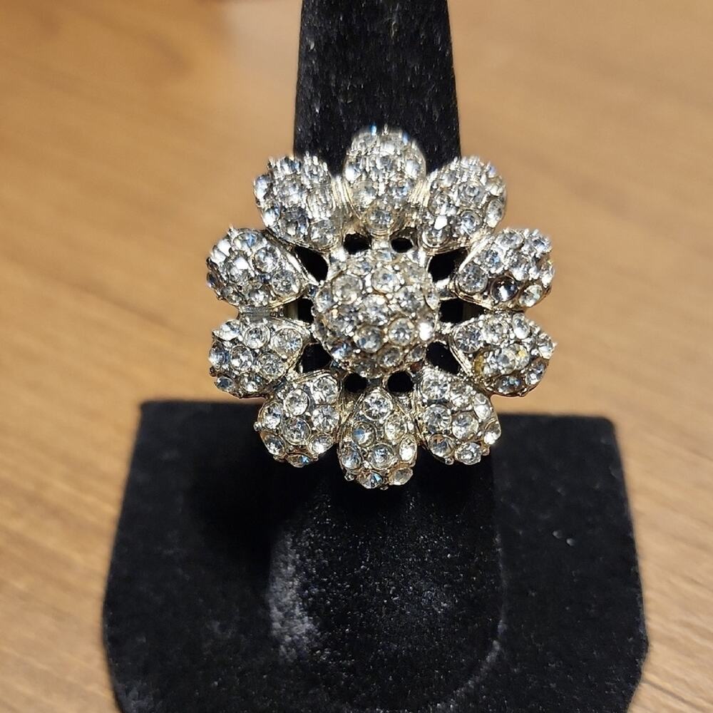 Silver Starburst Crystal Cocktail Ring